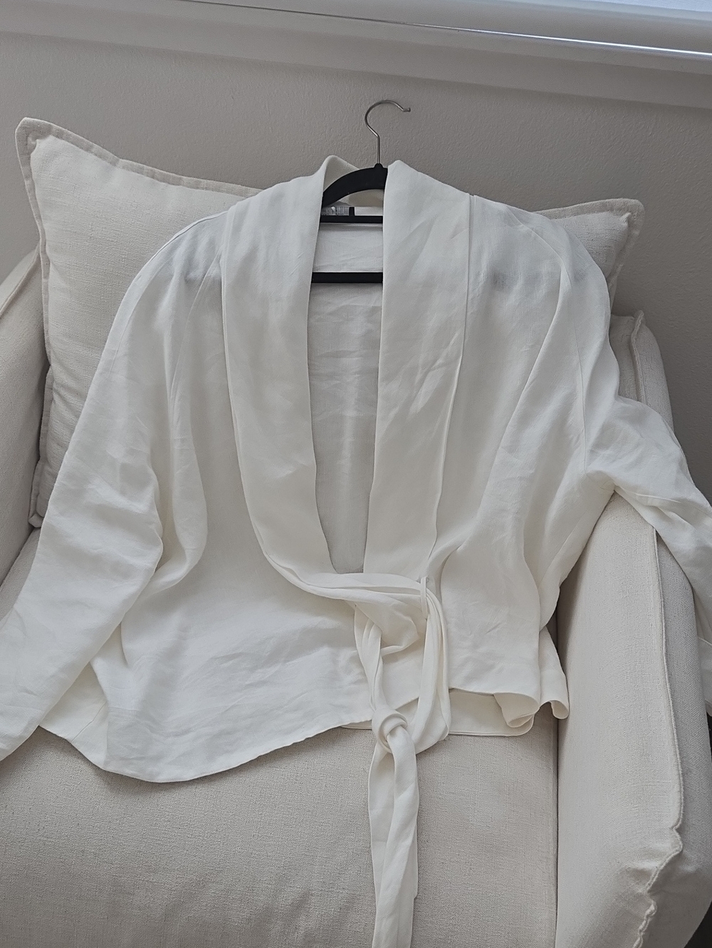 Massimo Dutti White Cream Linen Blend Kimono Blouse Size XS/S